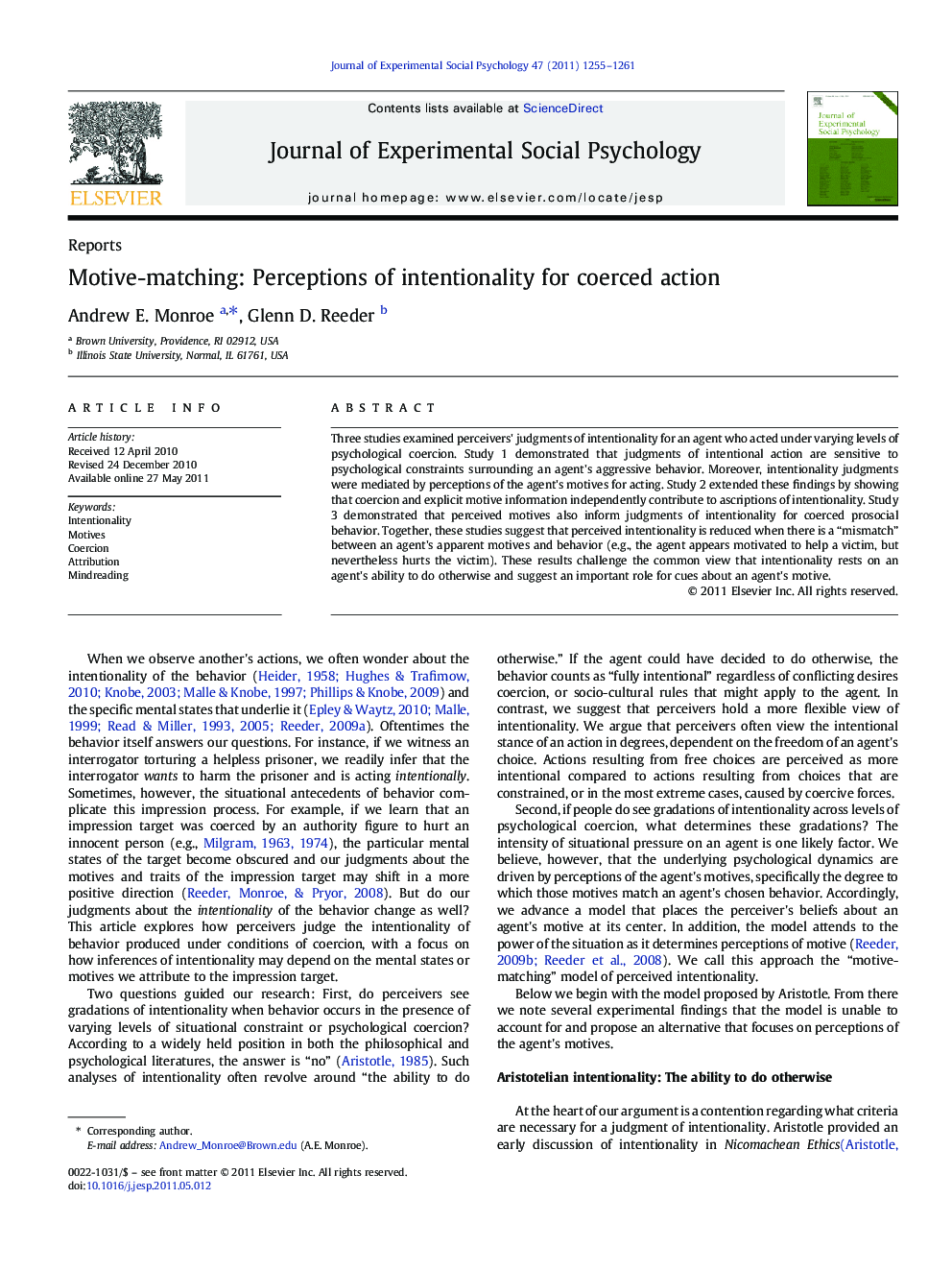 Motive-matching: Perceptions of intentionality for coerced action