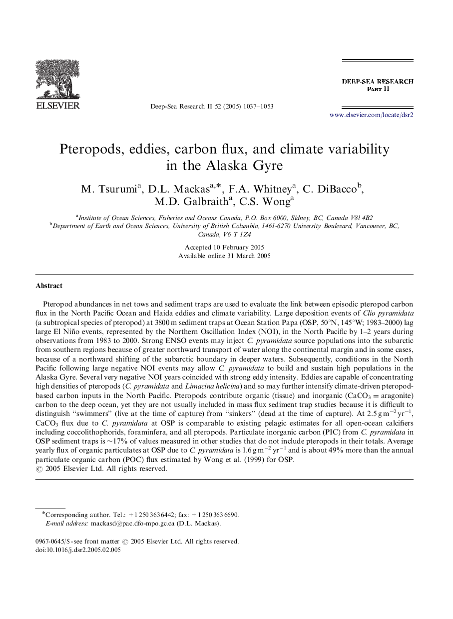 Pteropods, eddies, carbon flux, and climate variability in the Alaska Gyre