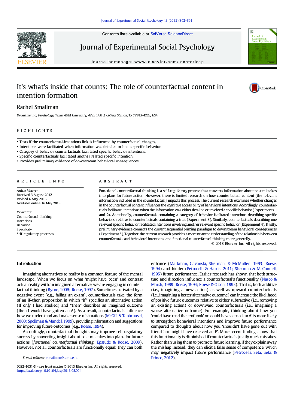 It's what's inside that counts: The role of counterfactual content in intention formation