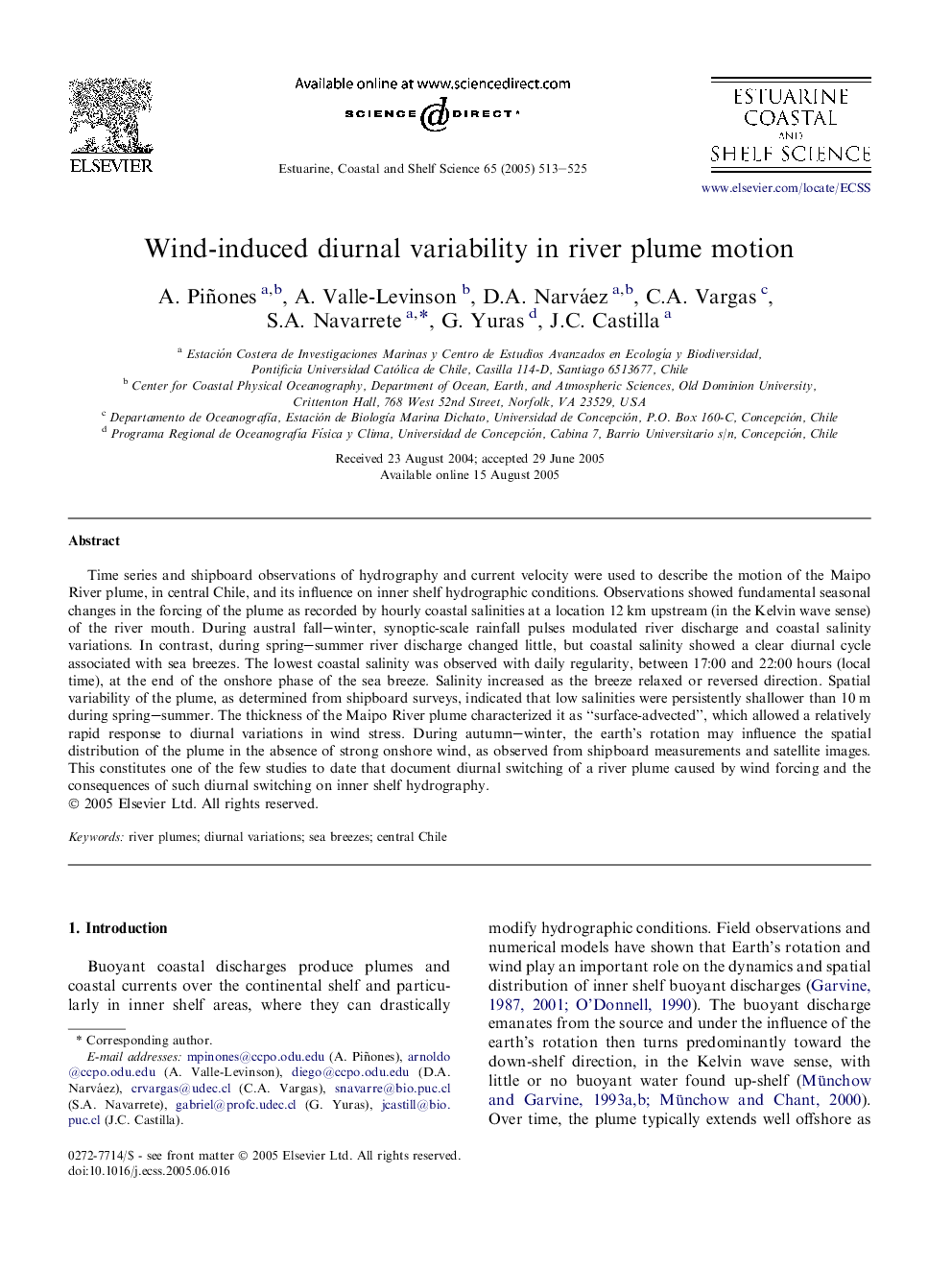 Wind-induced diurnal variability in river plume motion