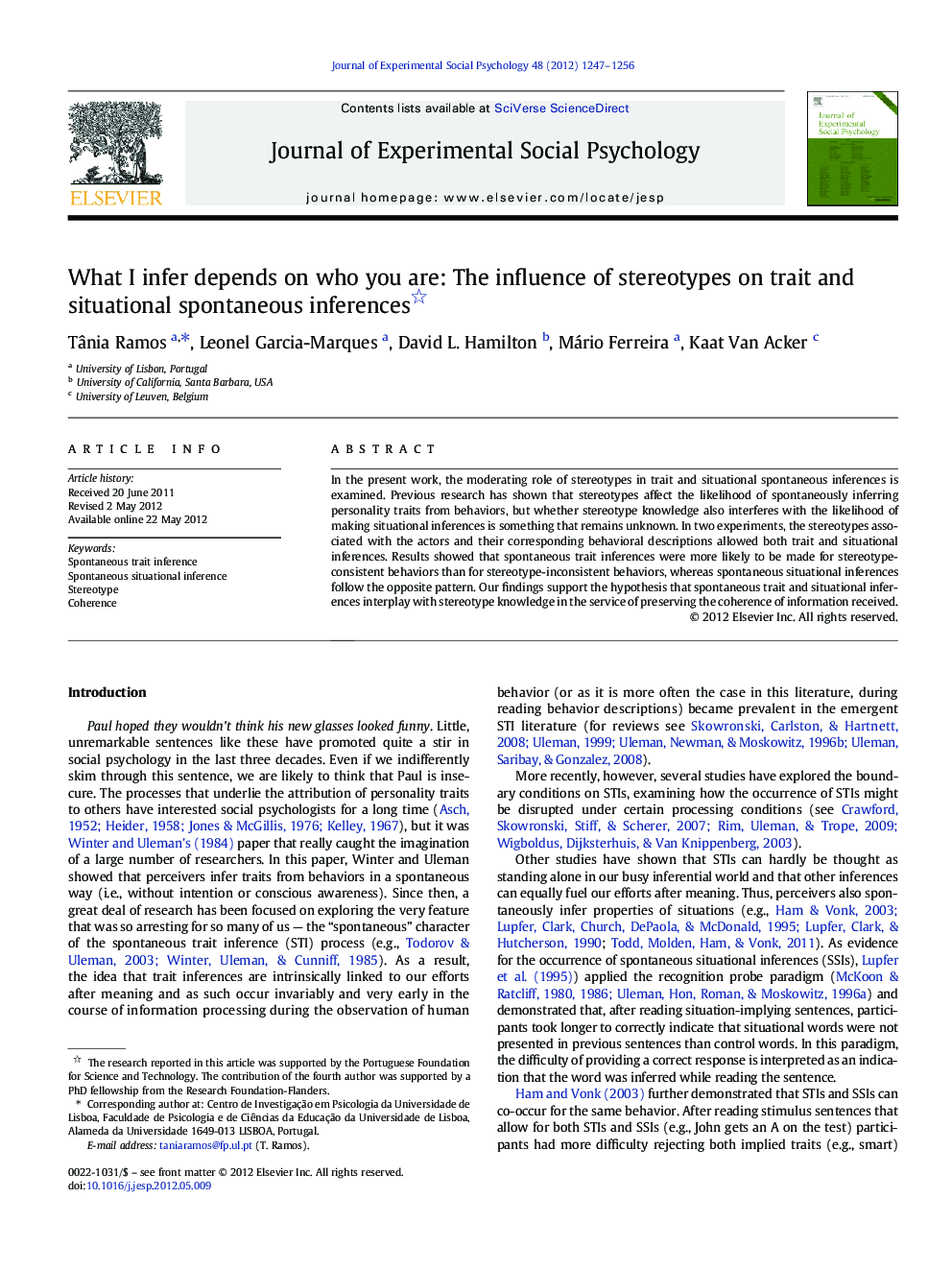 What I infer depends on who you are: The influence of stereotypes on trait and situational spontaneous inferences 