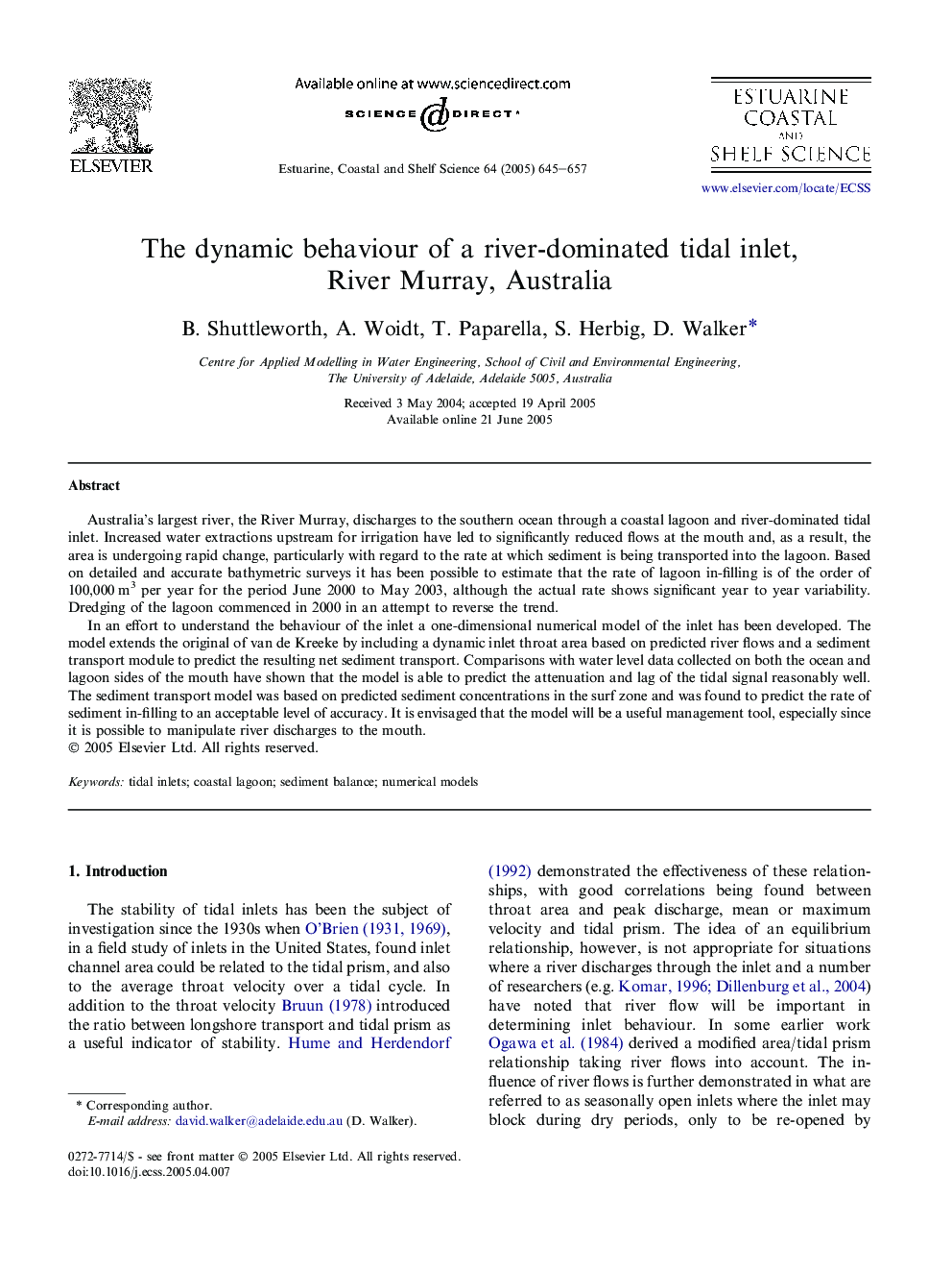 The dynamic behaviour of a river-dominated tidal inlet, River Murray, Australia