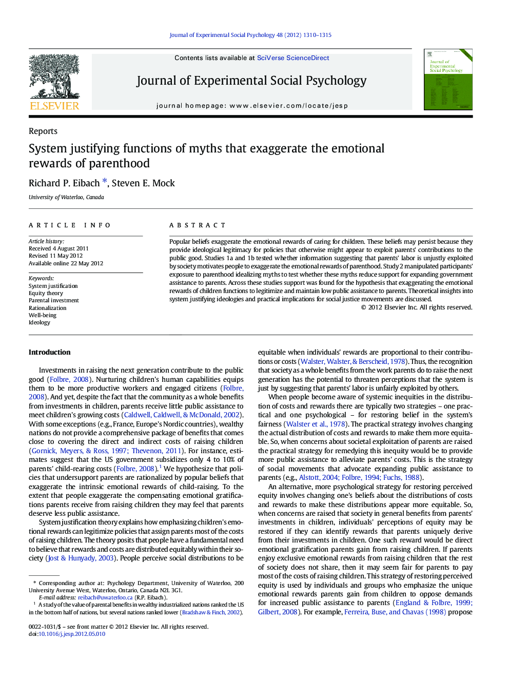 System justifying functions of myths that exaggerate the emotional rewards of parenthood