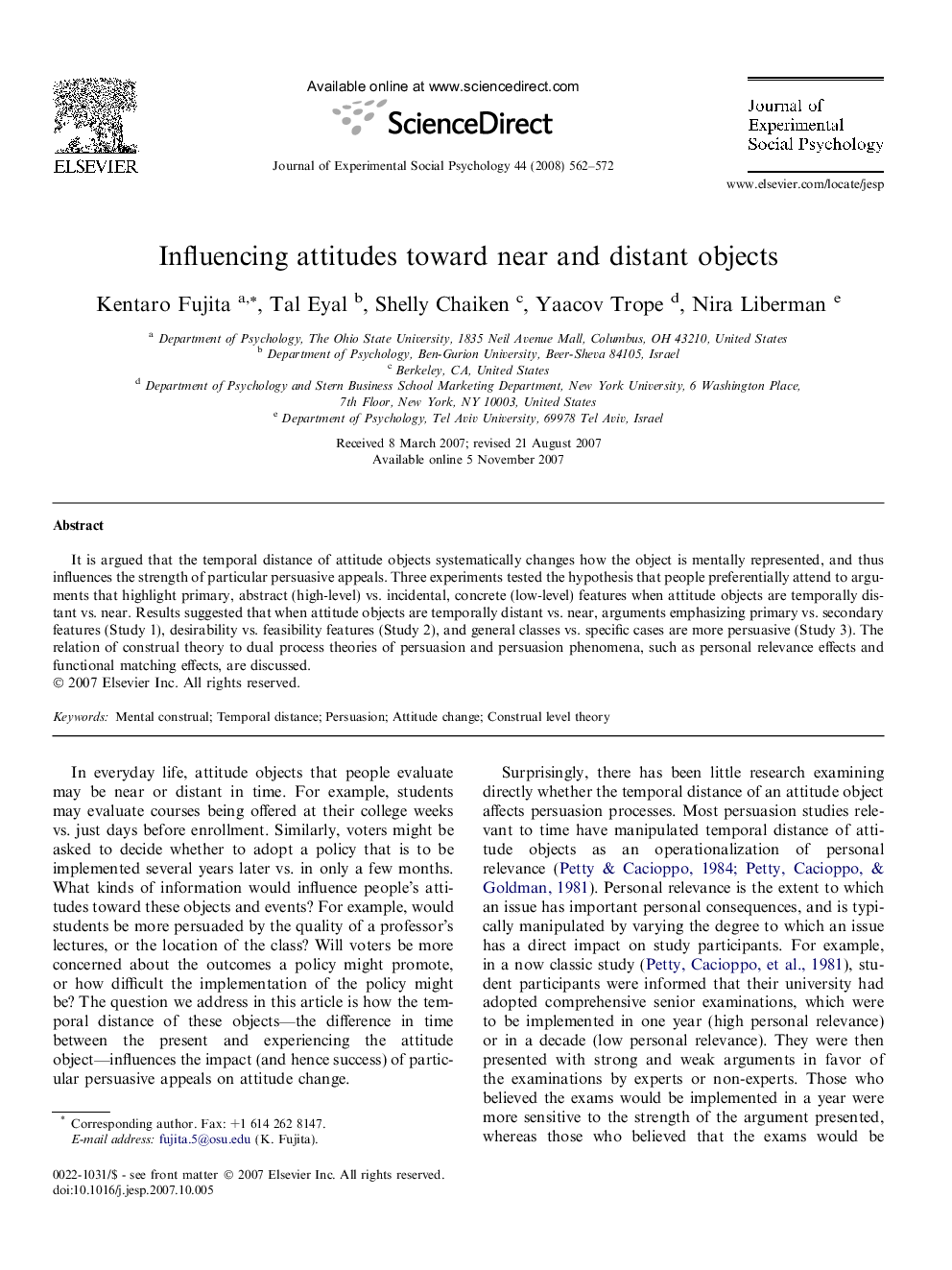 Influencing attitudes toward near and distant objects