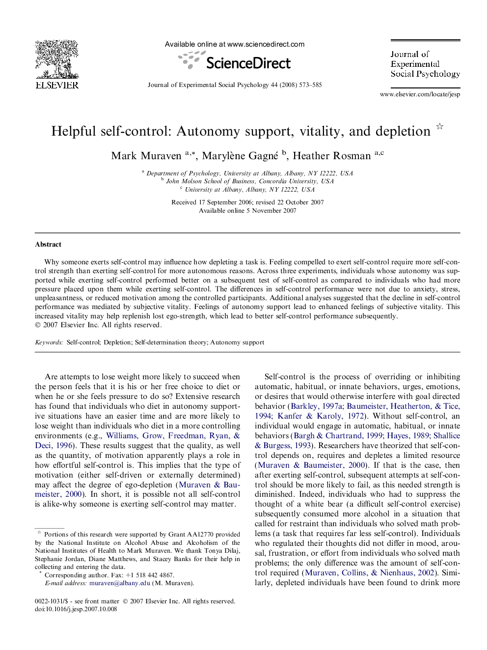 Helpful self-control: Autonomy support, vitality, and depletion 