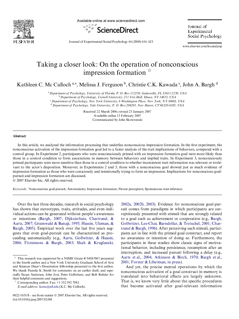 Taking a closer look: On the operation of nonconscious impression formation 