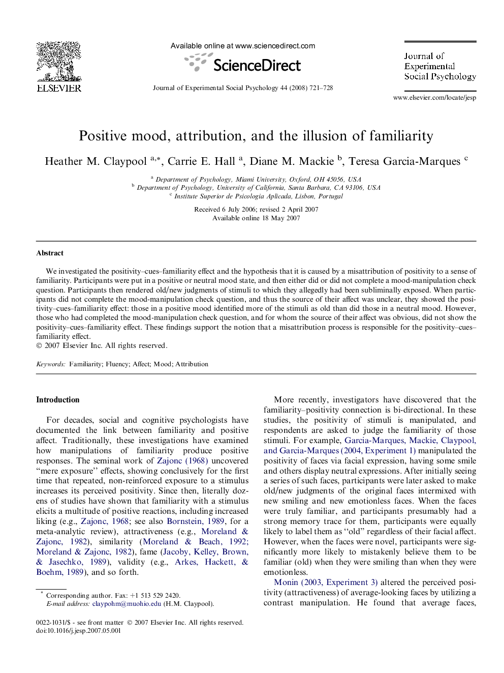 Positive mood, attribution, and the illusion of familiarity