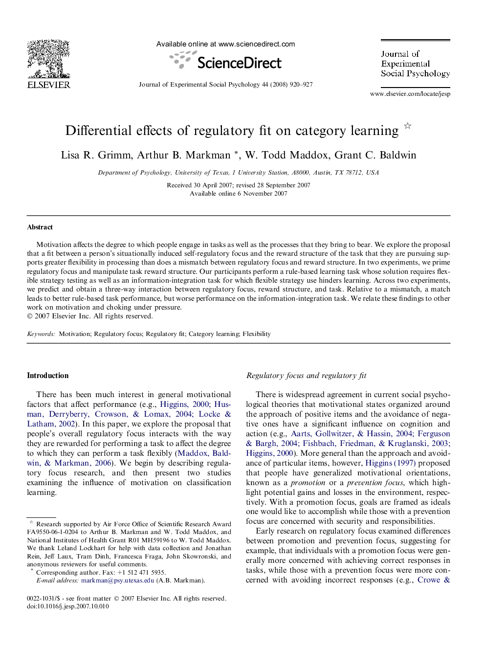 Differential effects of regulatory fit on category learning 