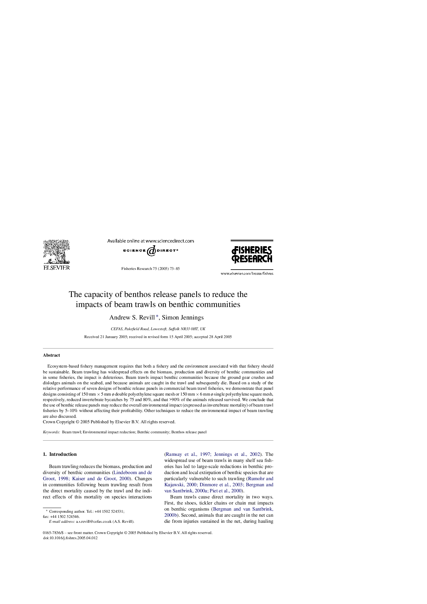 The capacity of benthos release panels to reduce the impacts of beam trawls on benthic communities