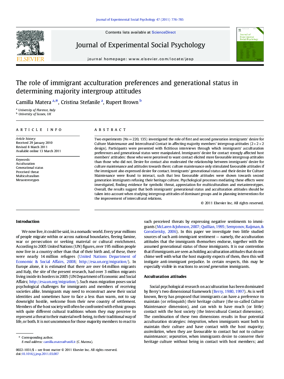 The role of immigrant acculturation preferences and generational status in determining majority intergroup attitudes