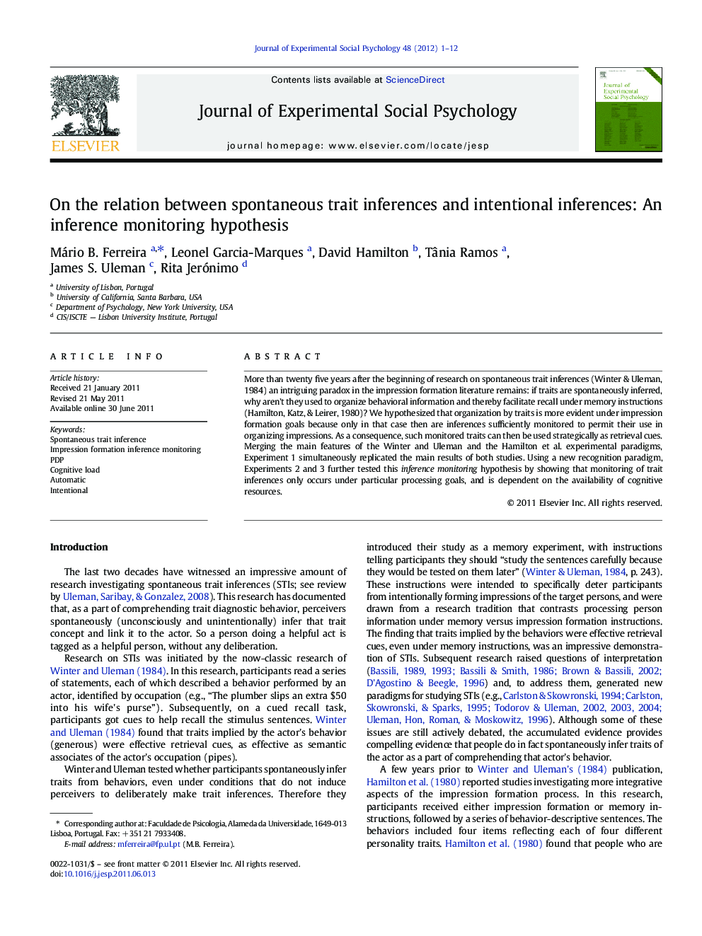 On the relation between spontaneous trait inferences and intentional inferences: An inference monitoring hypothesis