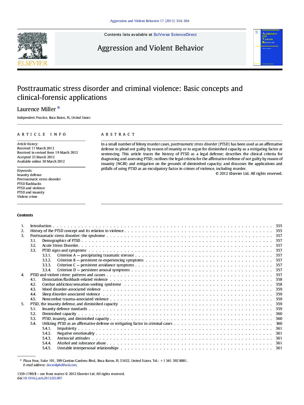 Posttraumatic stress disorder and criminal violence: Basic concepts and clinical-forensic applications