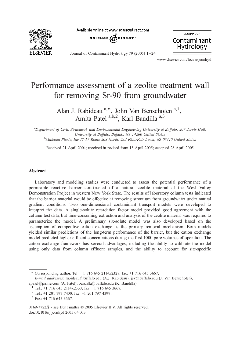 Performance assessment of a zeolite treatment wall for removing Sr-90 from groundwater