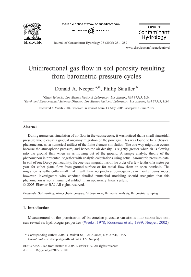 Unidirectional gas flow in soil porosity resulting from barometric pressure cycles