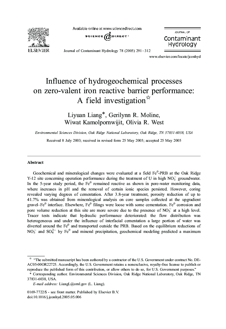 Influence of hydrogeochemical processes on zero-valent iron reactive barrier performance: A field investigation