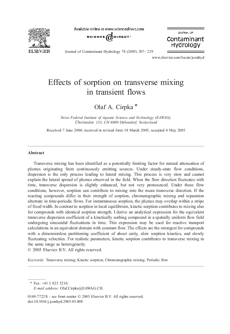 Effects of sorption on transverse mixing in transient flows