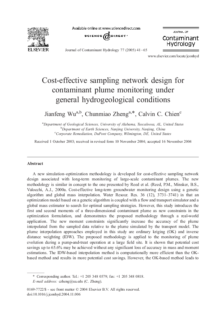 Cost-effective sampling network design for contaminant plume monitoring under general hydrogeological conditions