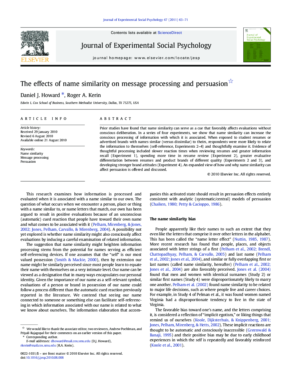 The effects of name similarity on message processing and persuasion 