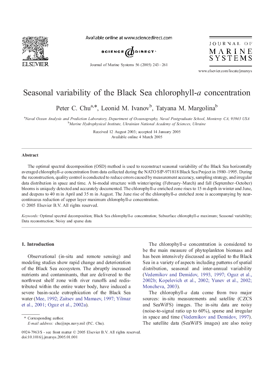 Seasonal variability of the Black Sea chlorophyll-a concentration