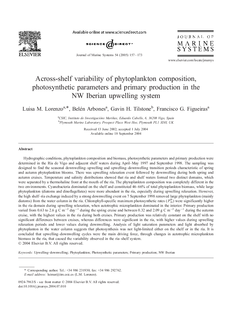 Across-shelf variability of phytoplankton composition, photosynthetic parameters and primary production in the NW Iberian upwelling system