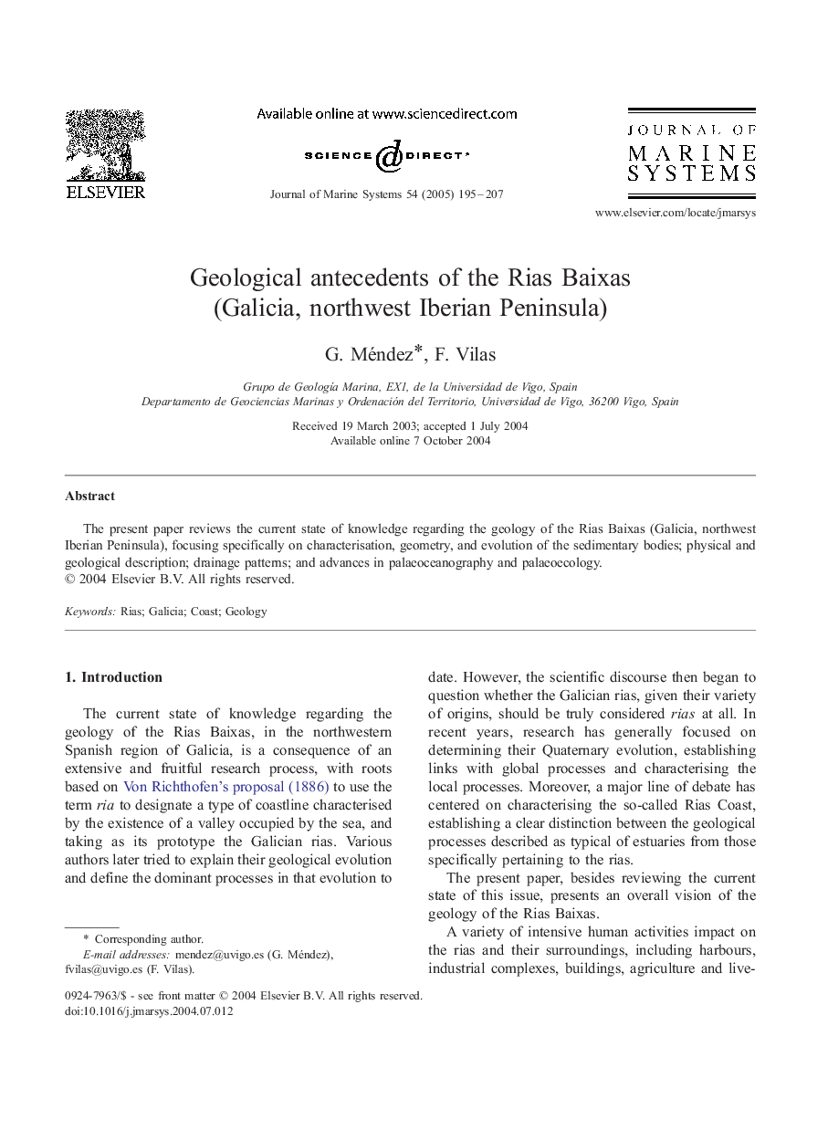 Geological antecedents of the Rias Baixas (Galicia, northwest Iberian Peninsula)