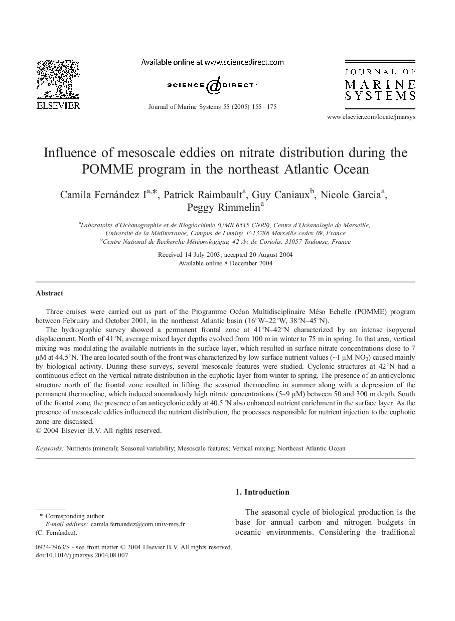 Influence of mesoscale eddies on nitrate distribution during the POMME program in the northeast Atlantic Ocean