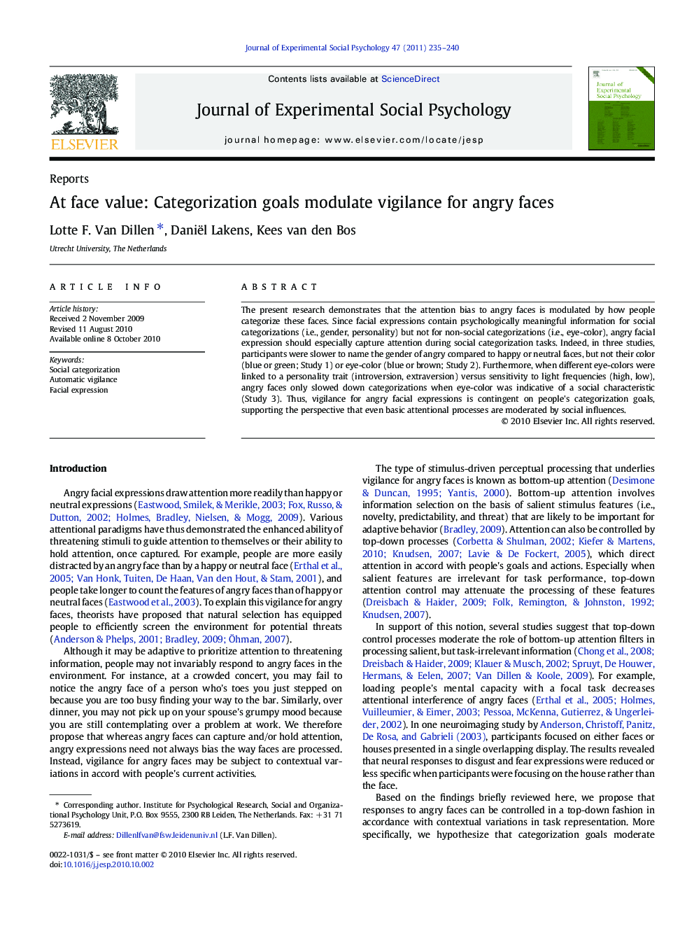 At face value: Categorization goals modulate vigilance for angry faces