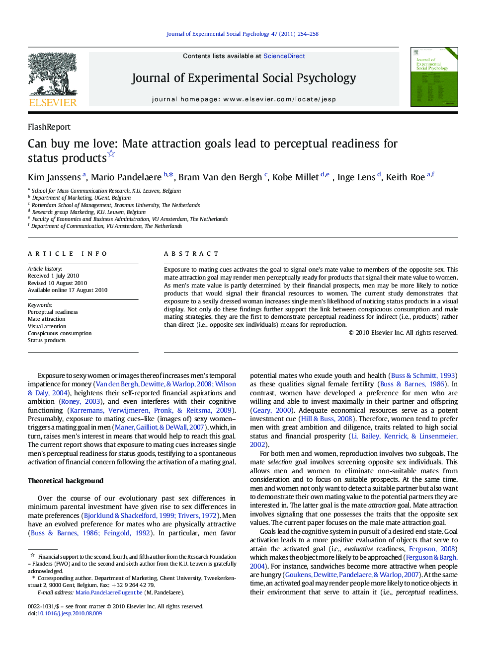 Can buy me love: Mate attraction goals lead to perceptual readiness for status products 