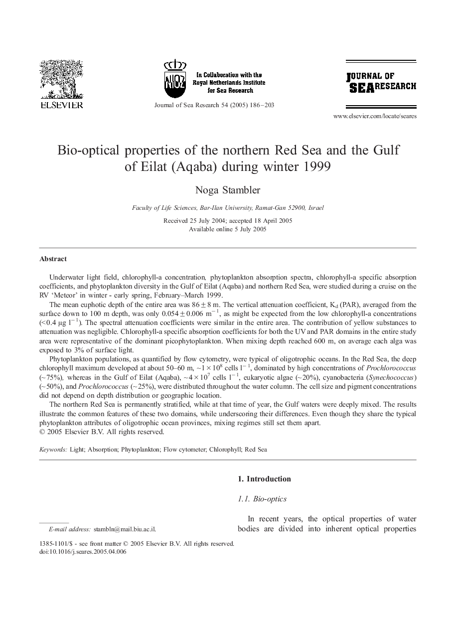 Bio-optical properties of the northern Red Sea and the Gulf of Eilat (Aqaba) during winter 1999