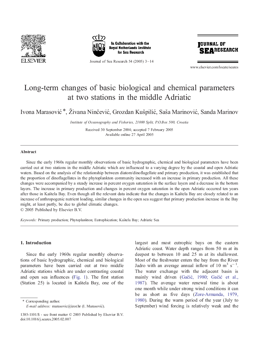 Long-term changes of basic biological and chemical parameters at two stations in the middle Adriatic