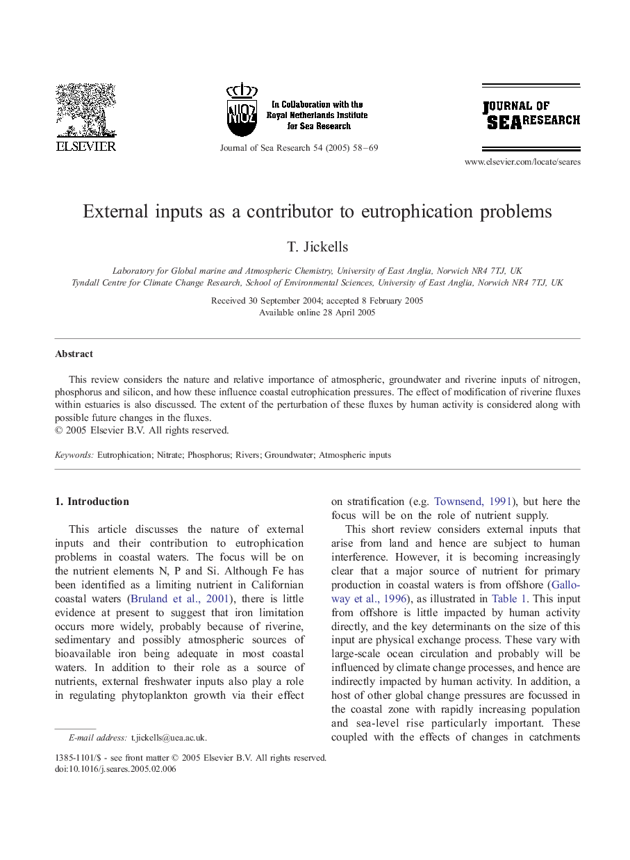 External inputs as a contributor to eutrophication problems