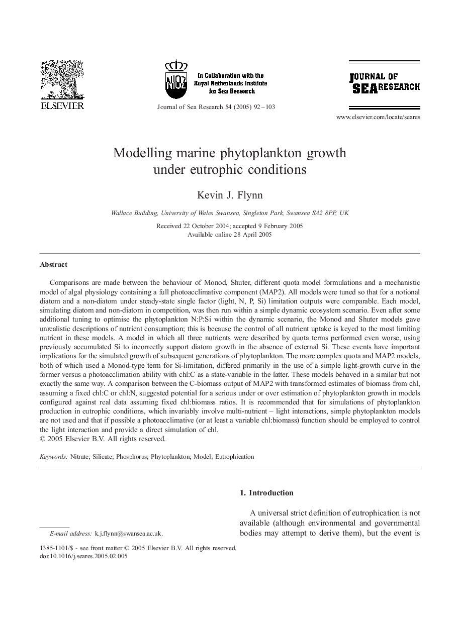 Modelling marine phytoplankton growth under eutrophic conditions