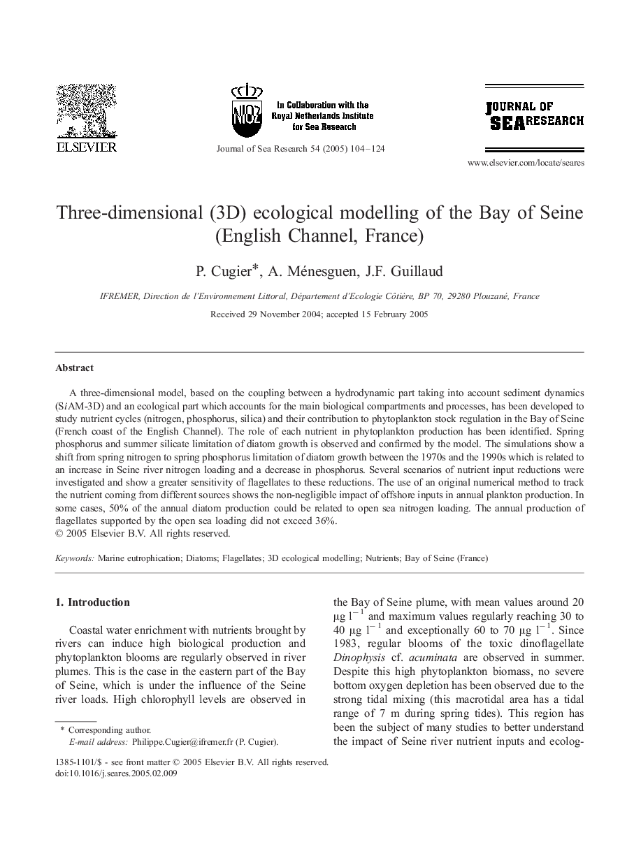 Three-dimensional (3D) ecological modelling of the Bay of Seine (English Channel, France)