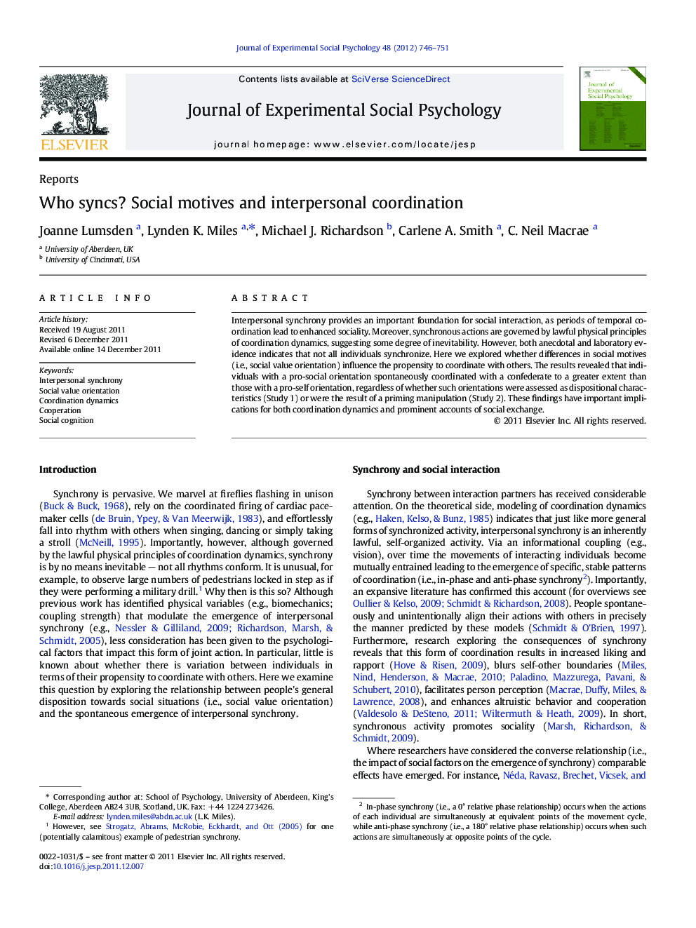 Who syncs? Social motives and interpersonal coordination