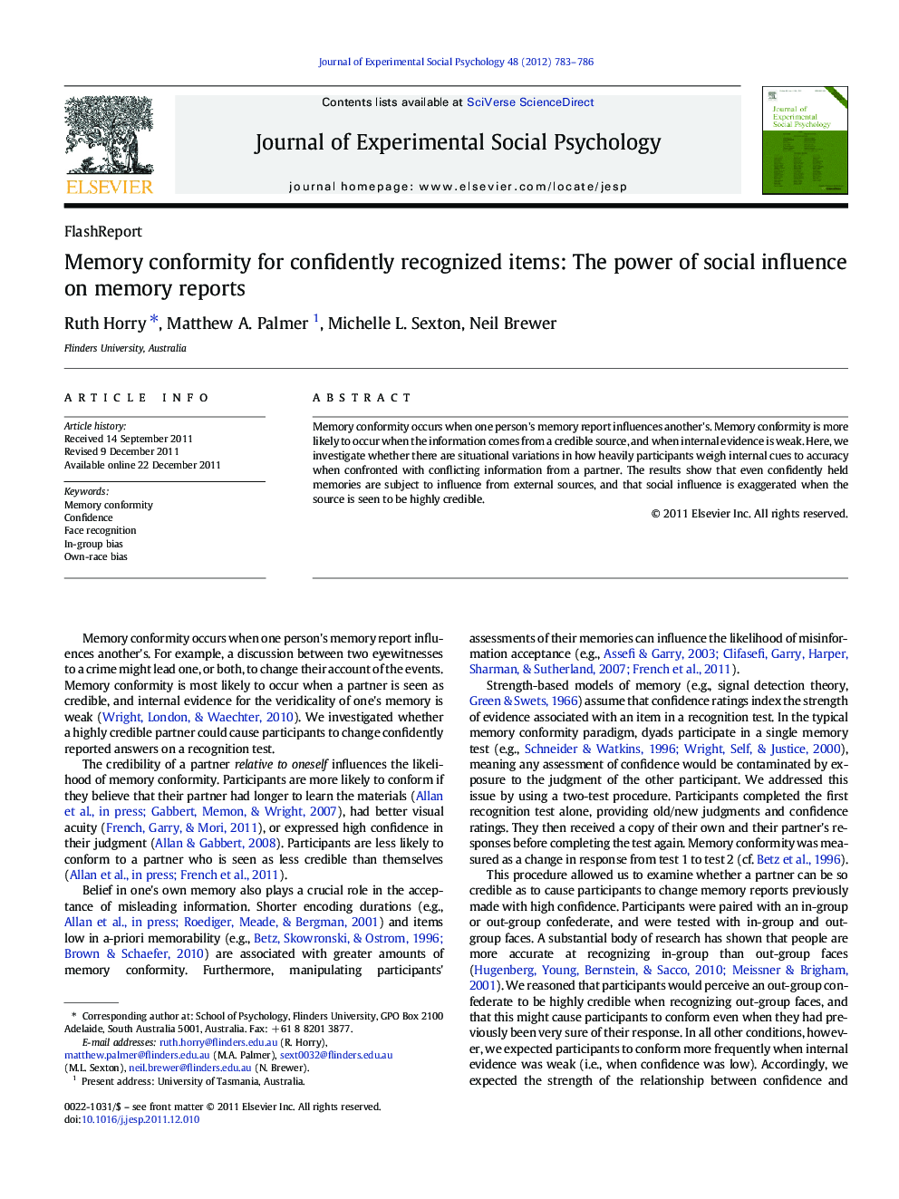 Memory conformity for confidently recognized items: The power of social influence on memory reports