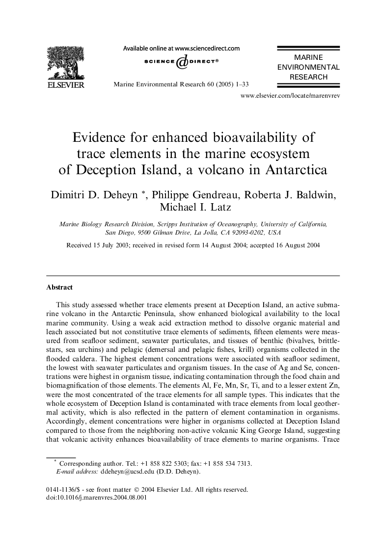 Evidence for enhanced bioavailability of trace elements in the marine ecosystem of Deception Island, a volcano in Antarctica