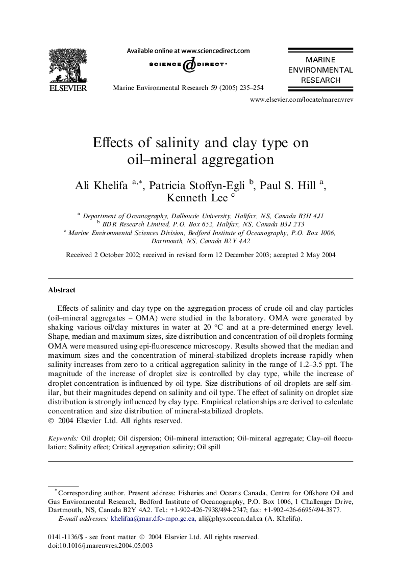 Effects of salinity and clay type on oil-mineral aggregation