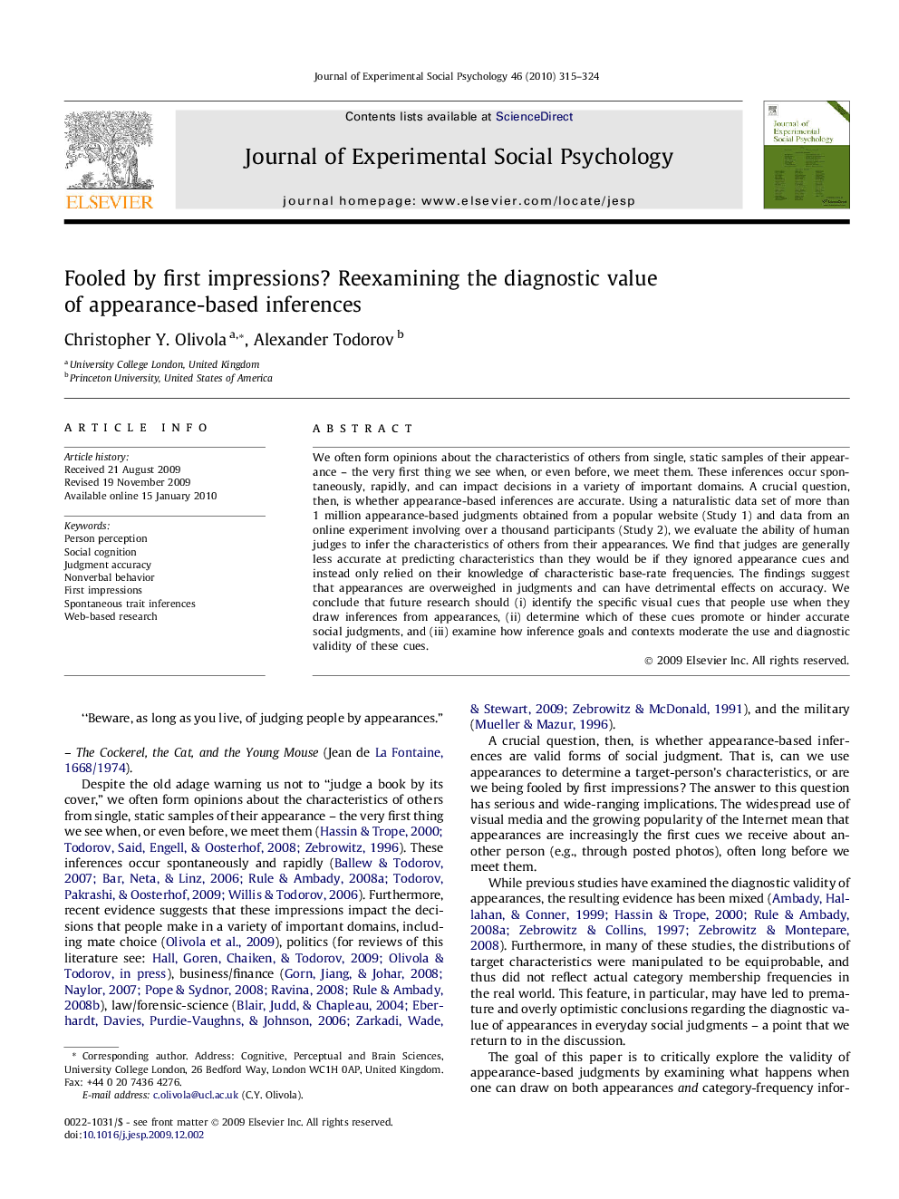 Fooled by first impressions? Reexamining the diagnostic value of appearance-based inferences