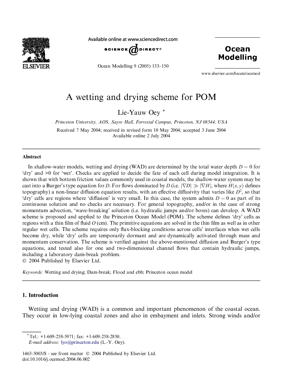 A wetting and drying scheme for POM