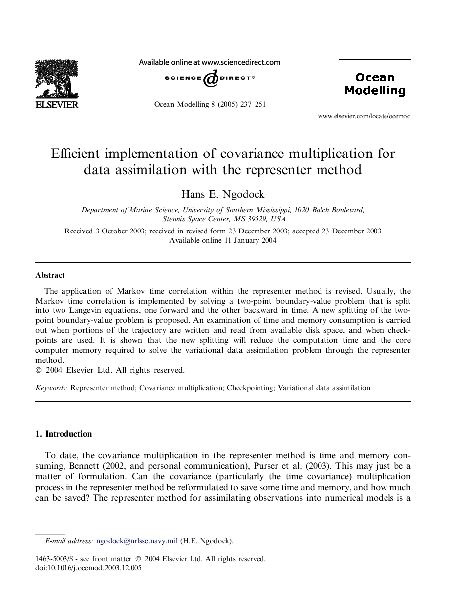 Efficient implementation of covariance multiplication for data assimilation with the representer method