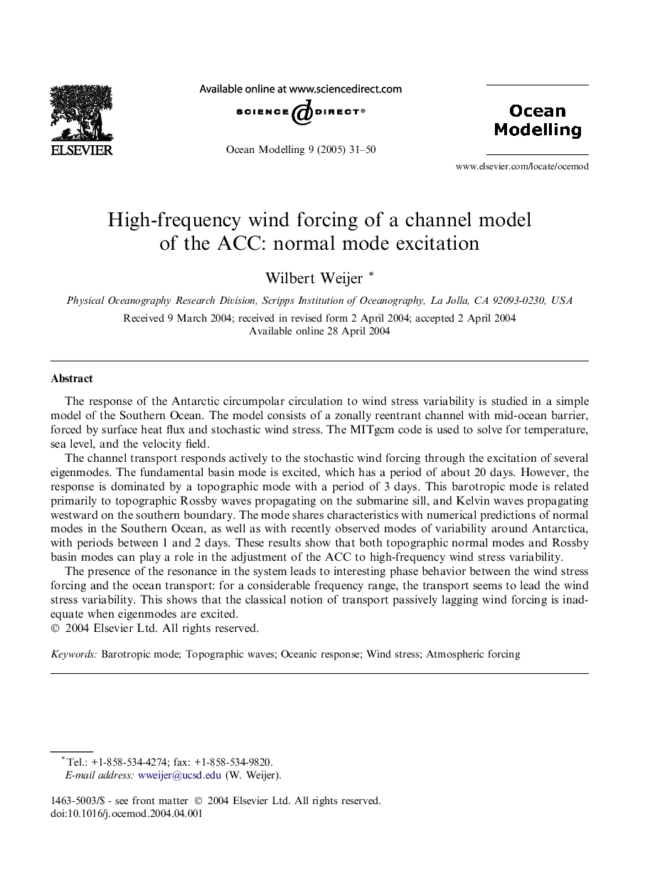 High-frequency wind forcing of a channel model of the ACC: normal mode excitation