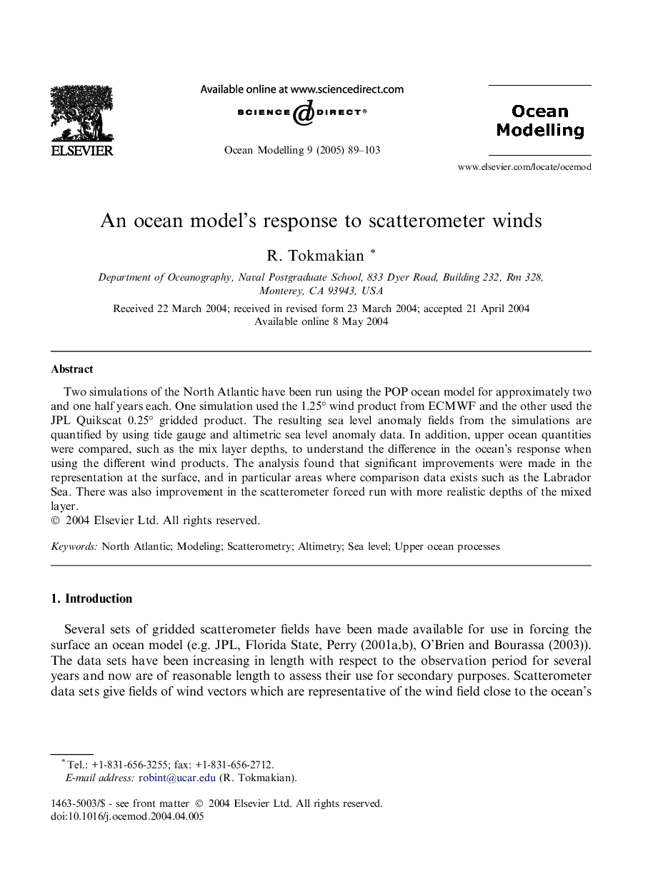 An ocean model's response to scatterometer winds