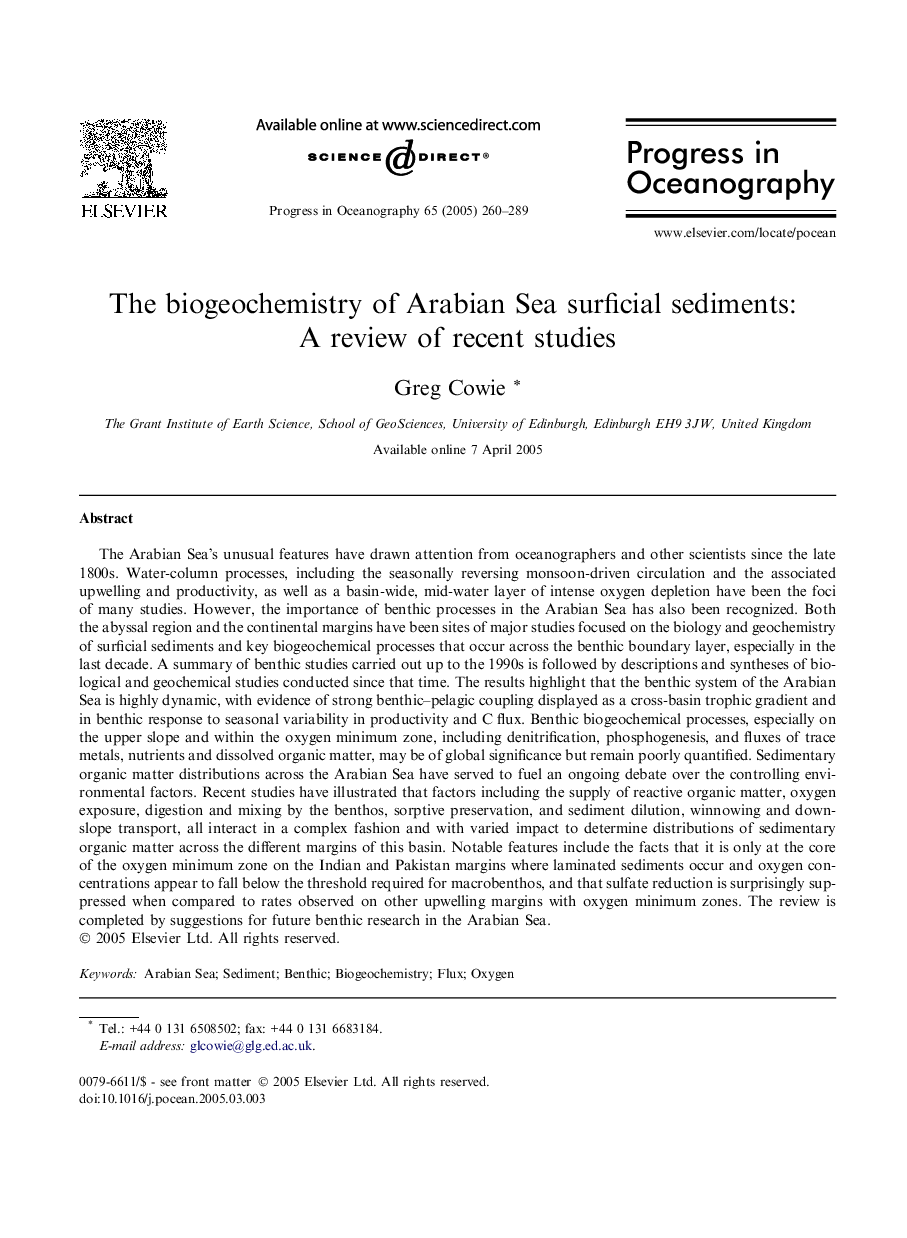 The biogeochemistry of Arabian Sea surficial sediments: A review of recent studies