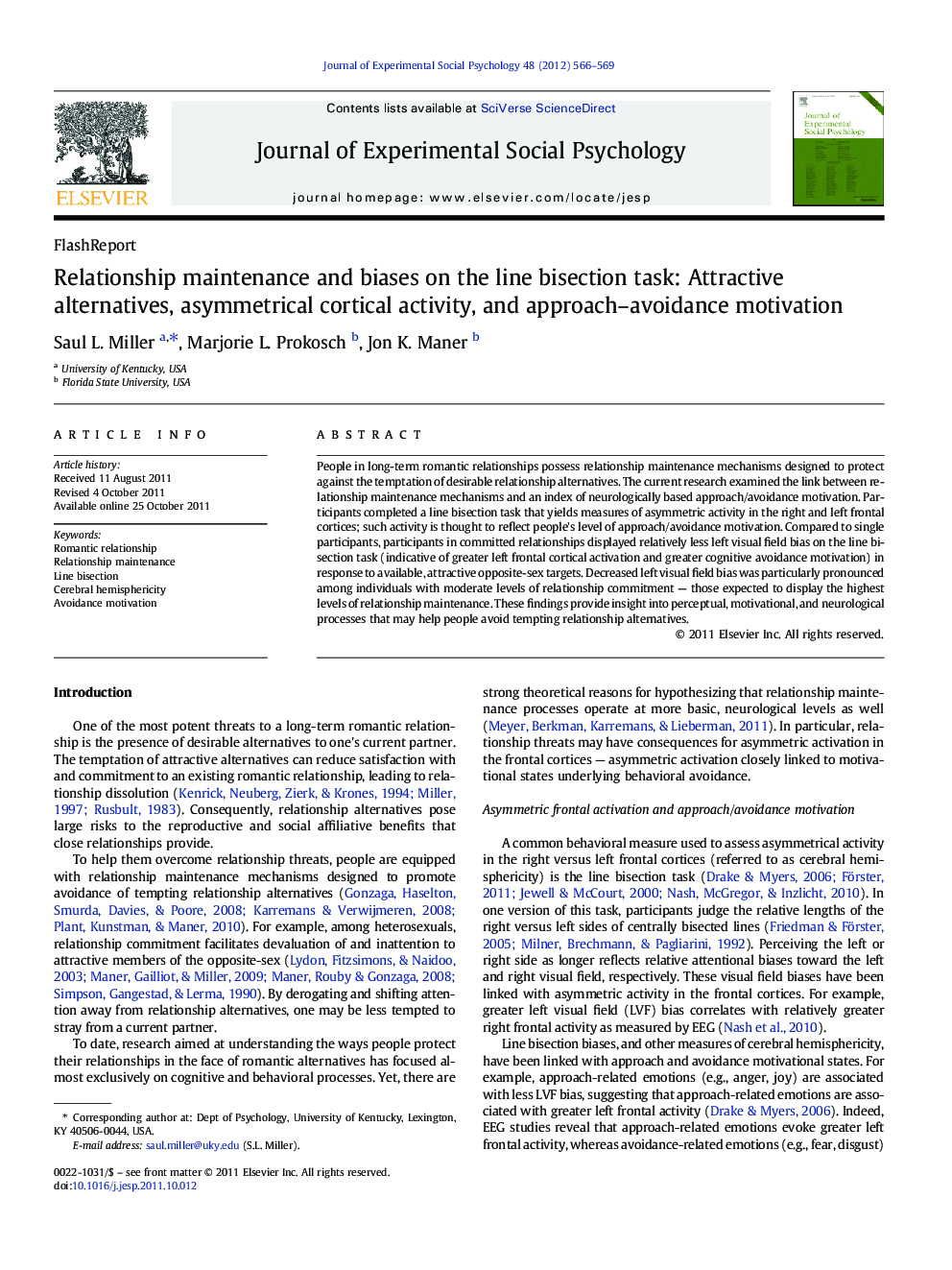 Relationship maintenance and biases on the line bisection task: Attractive alternatives, asymmetrical cortical activity, and approach–avoidance motivation