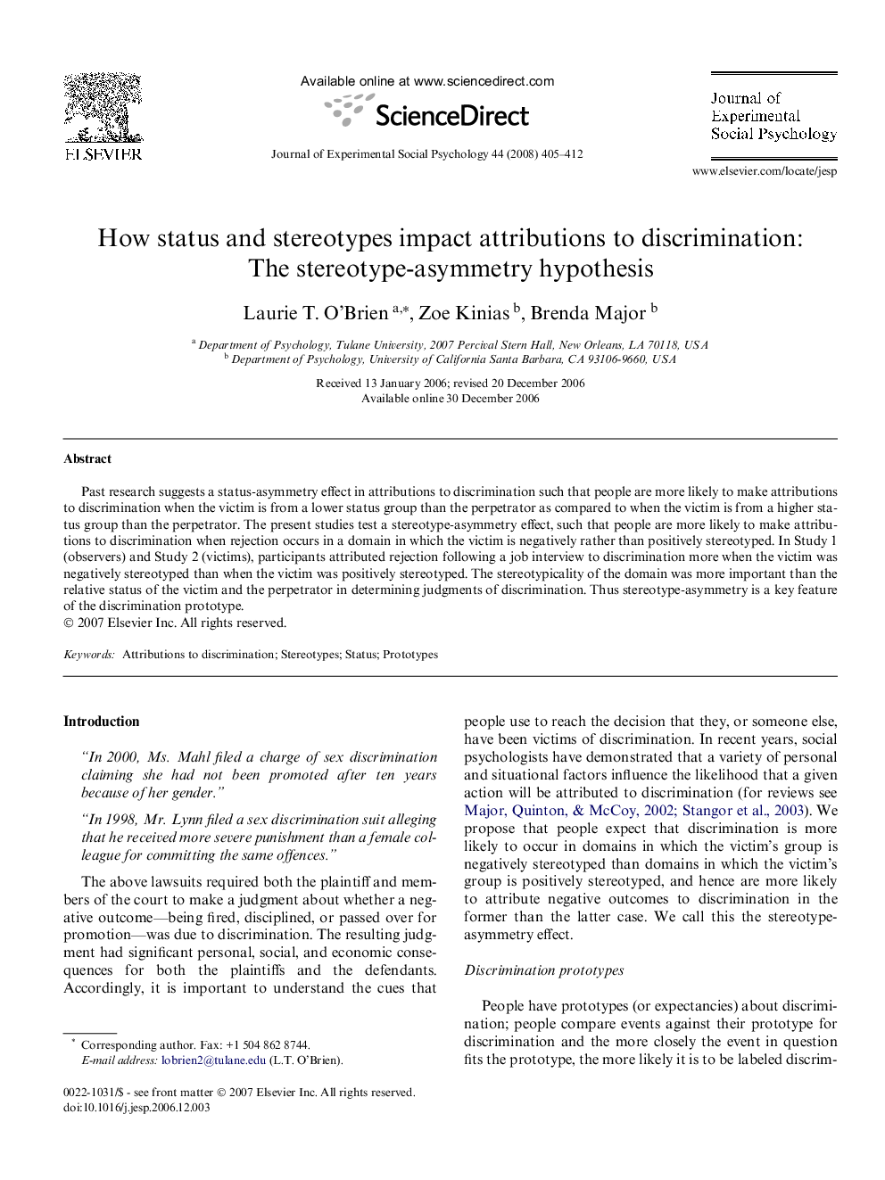 How status and stereotypes impact attributions to discrimination: The stereotype-asymmetry hypothesis