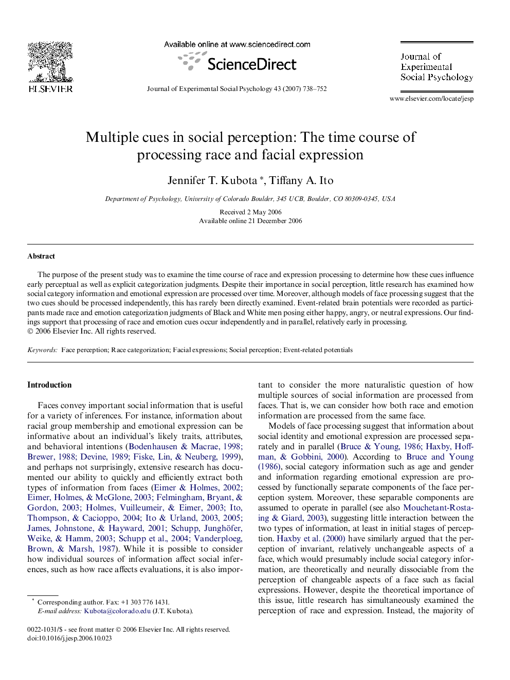 Multiple cues in social perception: The time course of processing race and facial expression