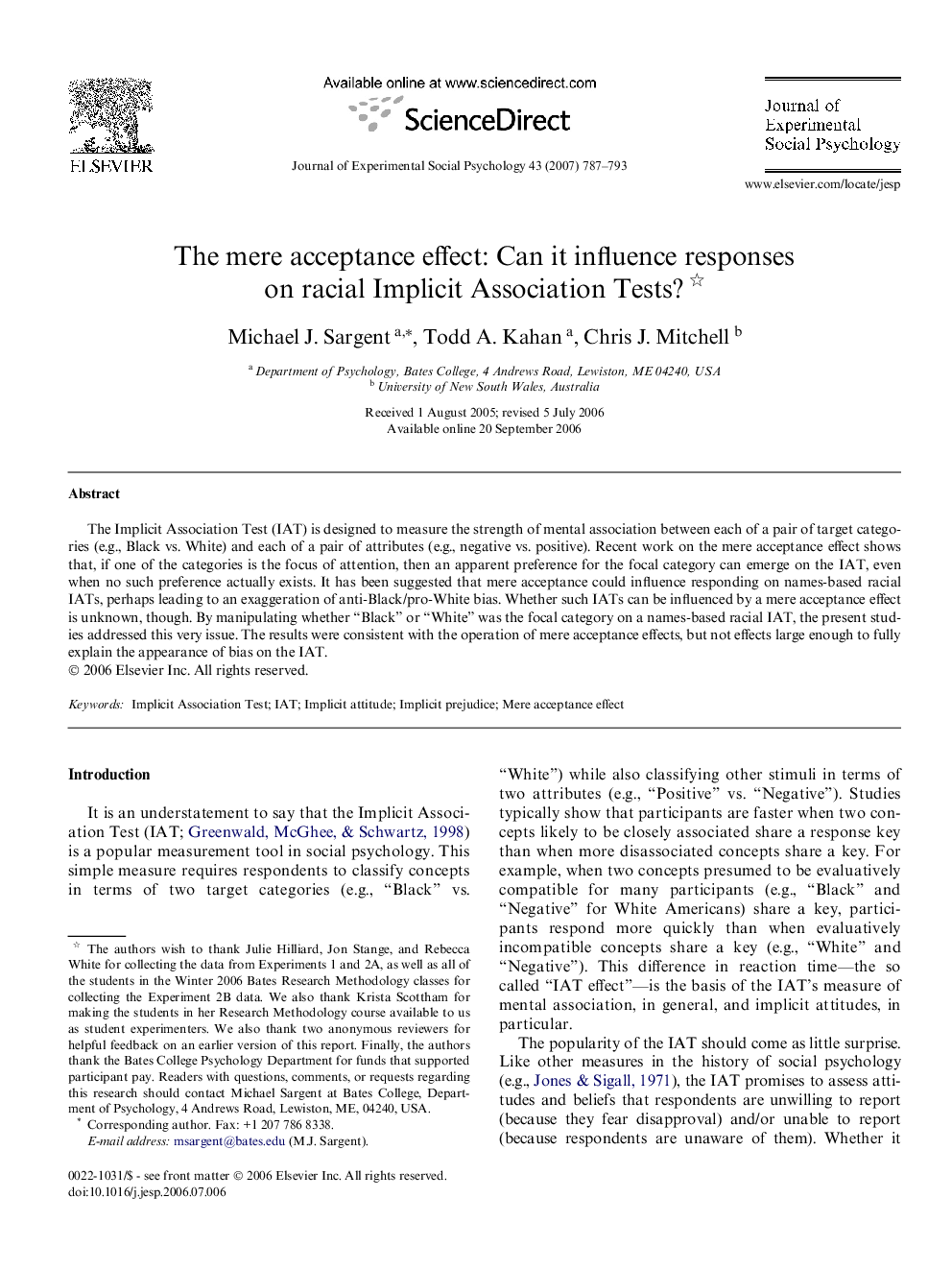 عکس صفحه اول مقاله: The mere acceptance effect: Can it influence responses on racial Implicit Association Tests? The mere acceptance effect: Can it influence responses on racial Implicit Association Tests?