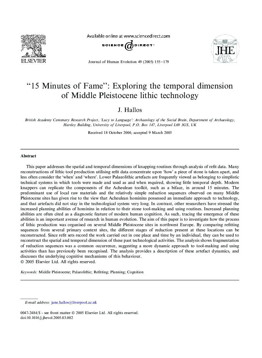 “15 Minutes of Fame”: Exploring the temporal dimension of Middle Pleistocene lithic technology