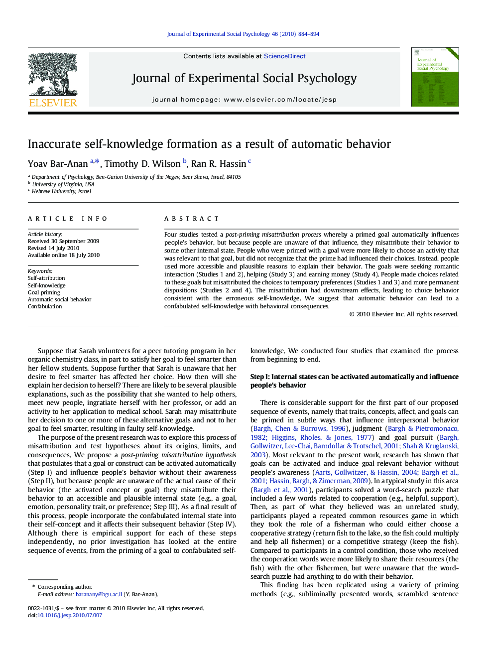 Inaccurate self-knowledge formation as a result of automatic behavior