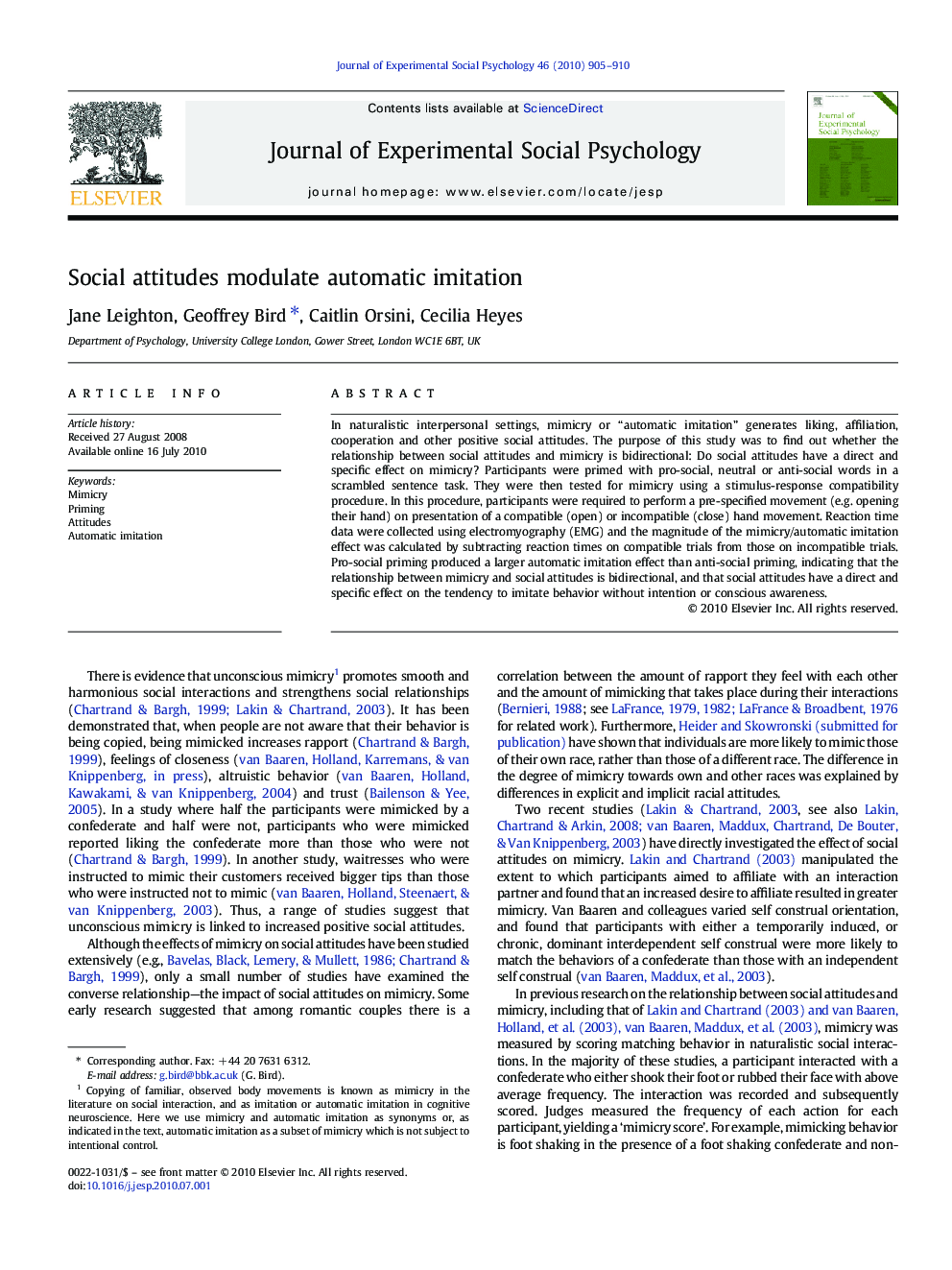 Social attitudes modulate automatic imitation